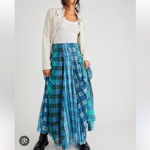 Free People FP One Lausanne Convertible Plaid  Gauzy Maxi Skirt flaw